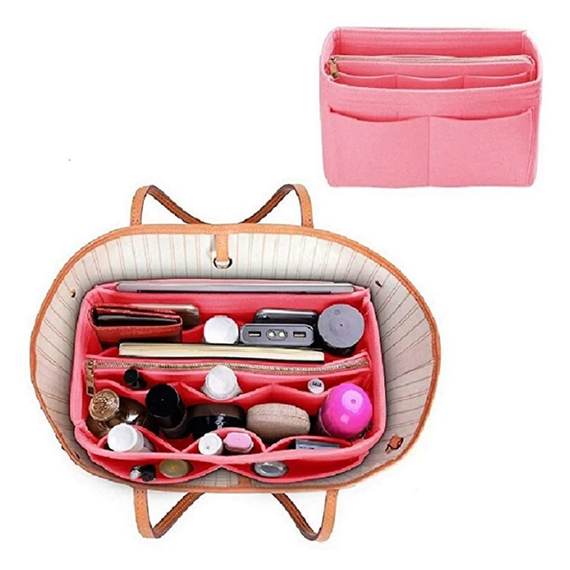 Cosmetic Bags with zipper,Make up Organizer Insert Bag For Handbag,Travel Portable Felt Bag Inner Purse Fits in Speedy Neverfull