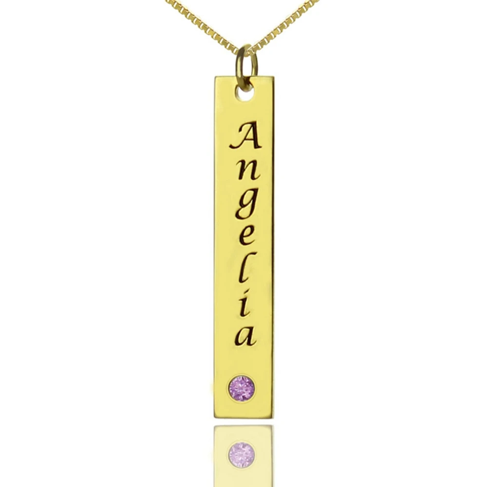 Uonney Dropshipping Personalized Vertical Bar Necklace Name Tag Birthstone Custom-made Delicate Hot Selling Unisex Jewelry