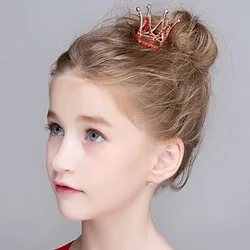 Red Small Girls Crown Tiara Hair Combs Crystal Mini Crown Hair Accessories Jewelry