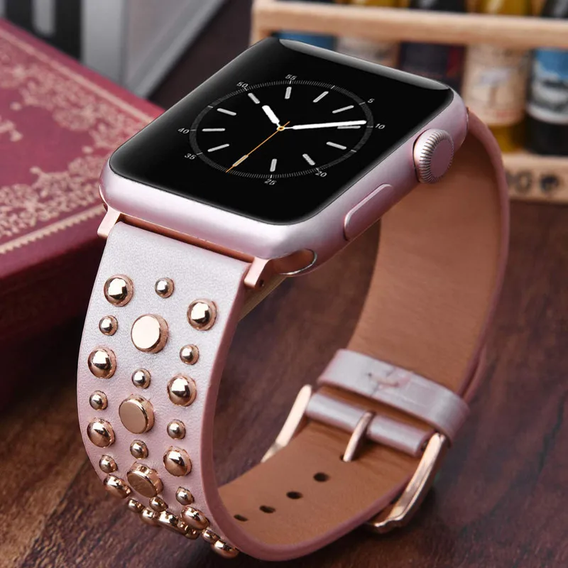 Rivet Leather Band for Apple Watch Strap 7 6 SE 5 4 41mm 45mm 44mm 40mm Loop Bracelet for iWatch Bands 3 38/42mm Belt Watchbands