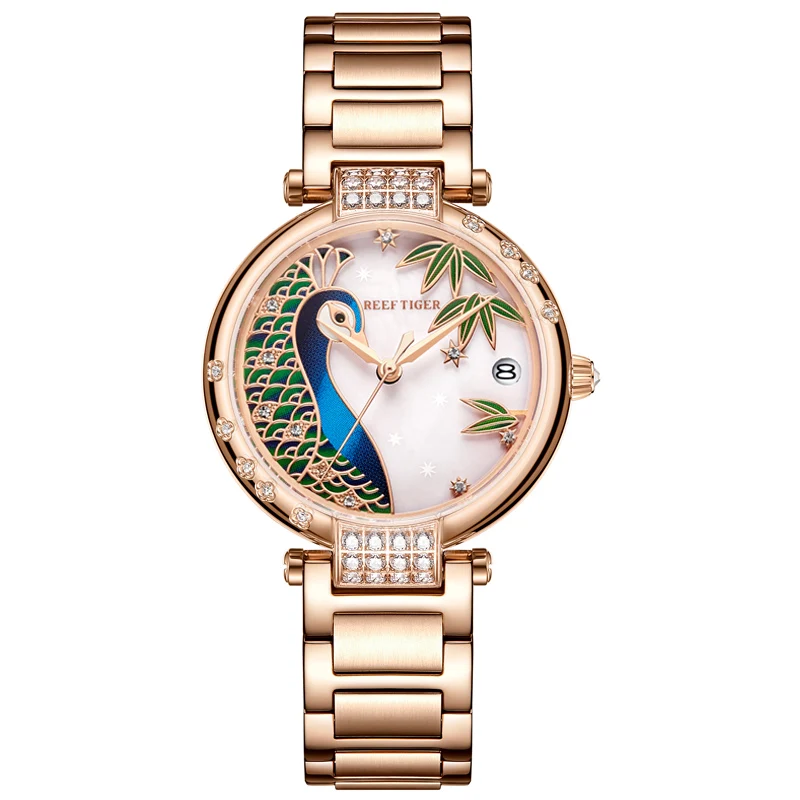 2020 New Reef Tiger/RT Top Brand Elegant Automatic Womens Watch Date Rose Gold Bracelet Watches RGA1587