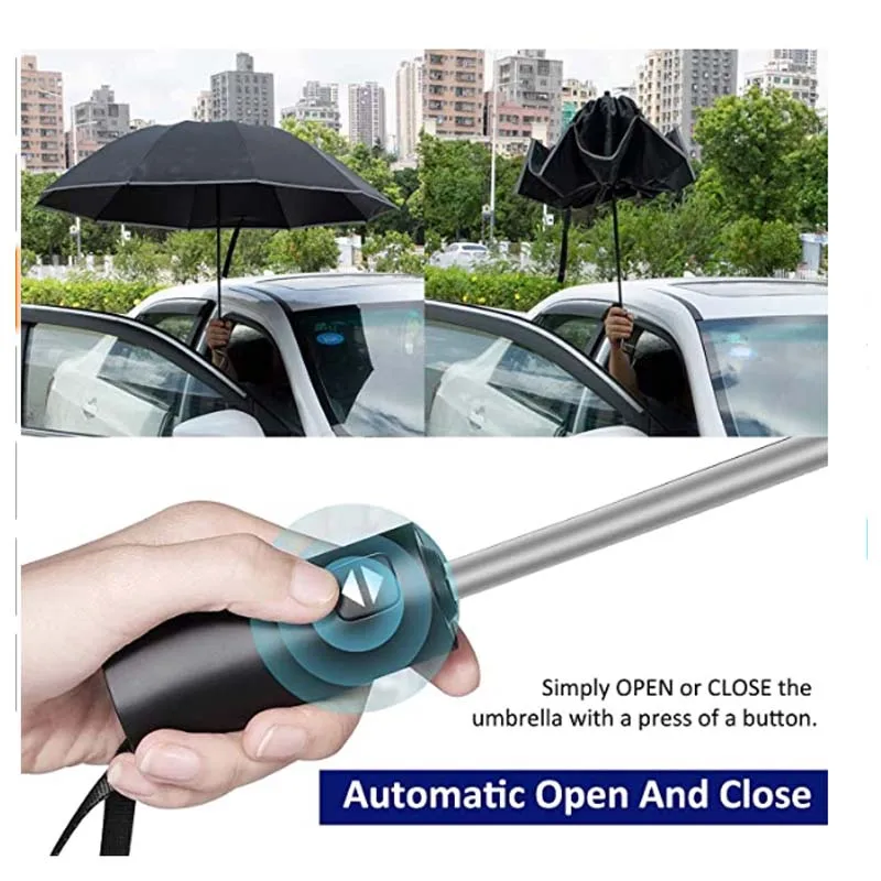 Inverted Umbrella Windproof Folding Reverse Umbrella with Reflective Stripe 10 Ribs Auto Open and Close Portable Travel Umbrella