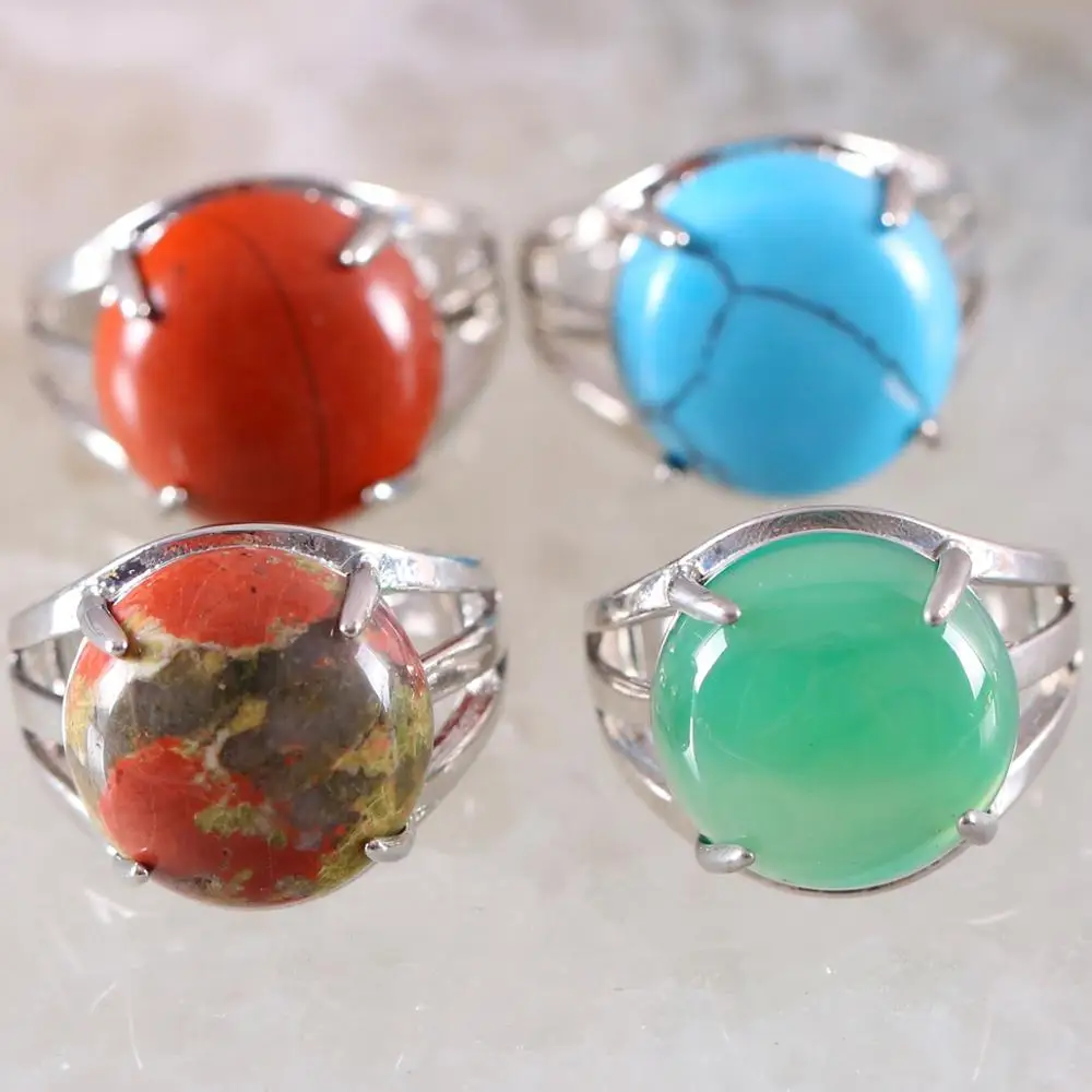 1 sztuk czerwony karneol pierścień dla kobiet regulowany kamień naturalny okrągły CAB Cabochon zielony awenturyn koraliki różowy Rhodonite Ring Finger