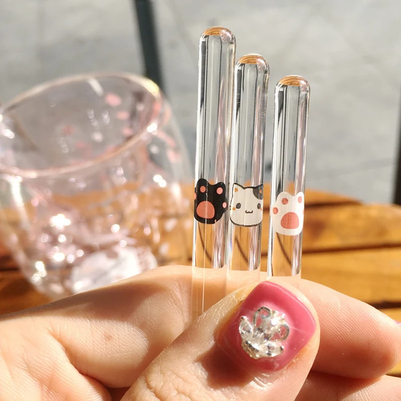 Glass Stirring Rod - 3 PCS  Cocktail Party Drink Stirrers Swizzle  Glass Sticks Cute cat drink stir stick (20cm)