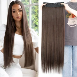 XINRAN-Extension de Cheveux Synthétiques Longs et Lisses à 5 Clips, Postiches à Degré de Chaleur, Marron et Noir, 22 po, 32 po