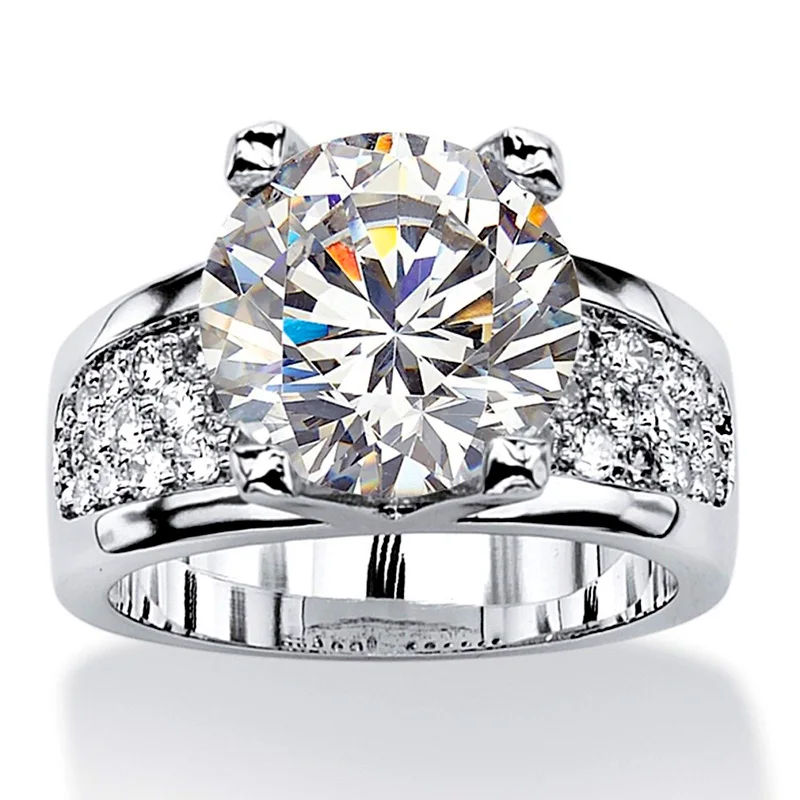 Huitan Color plata blanco CZ anillos de boda para mujer circón cúbico completo Bling anillo de fiesta de compromiso regalo de aniversario joyería de eternidad