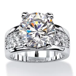 Huitan Silver Color White CZ Women Wedding Rings Full Cubic Zircon Bling Engagement Party Ring Anniversary Gift Eternity Jewelry