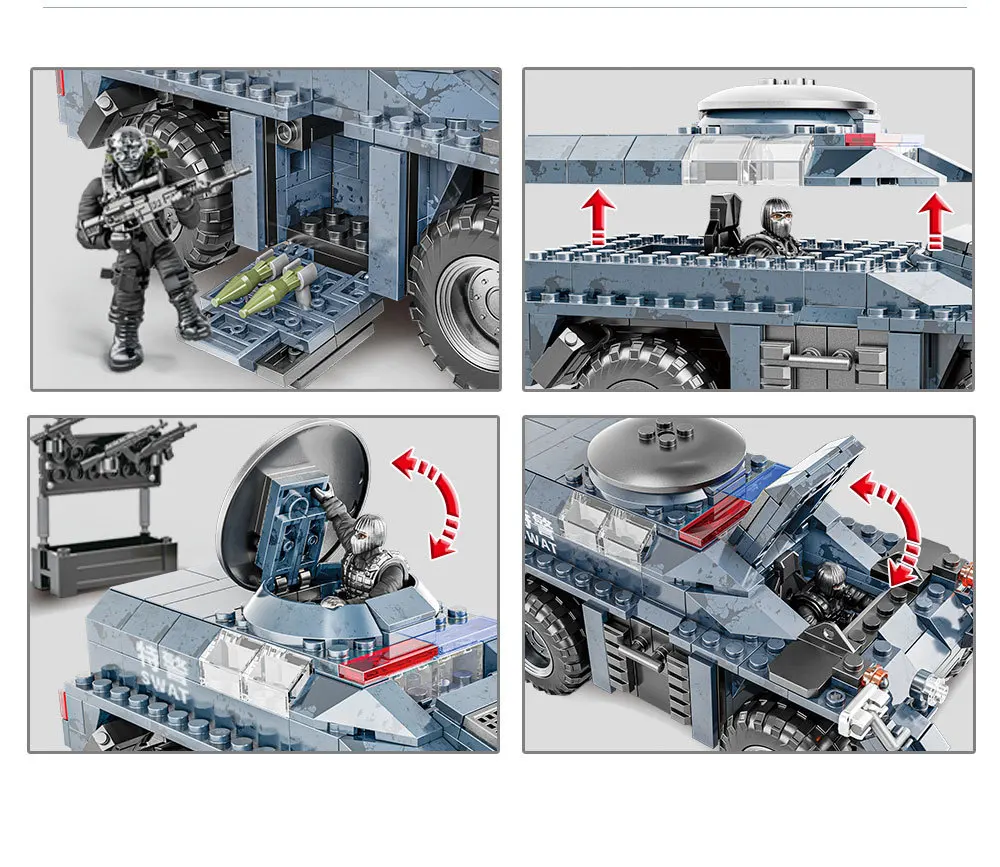 1:36 military swat mega build block super police figures Dodge Ram Tyrannosaurus Rex explosion proof armored vehicle brick toy