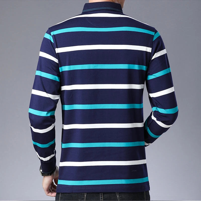 polo shirt men Spring new quality mens cotton long sleeve stitching stripes embroidery lapel youth Business casual polo shirt851