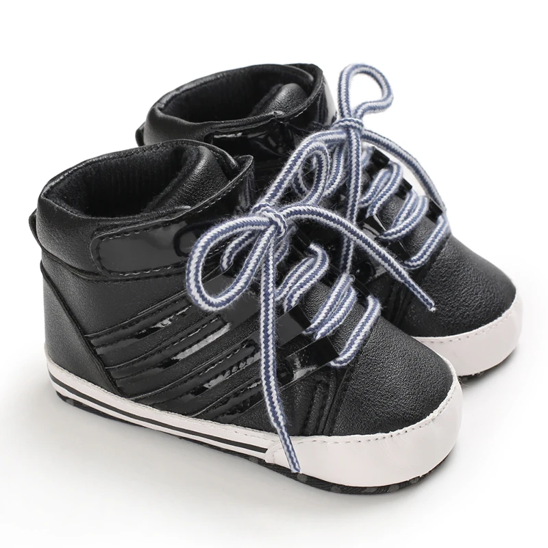 Newborn Shoes Classic Leather Sneakers For Boys And Girls Baby Shoes Striped Baby Soft Soled Shoes Non-slip First Walking Shoes