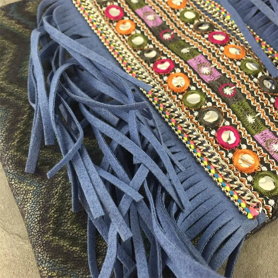 Boho Style Drawstring Bucket Bag Women Handbag Faux Fringe Tassel Shoulder Crossbody Messenger Bag