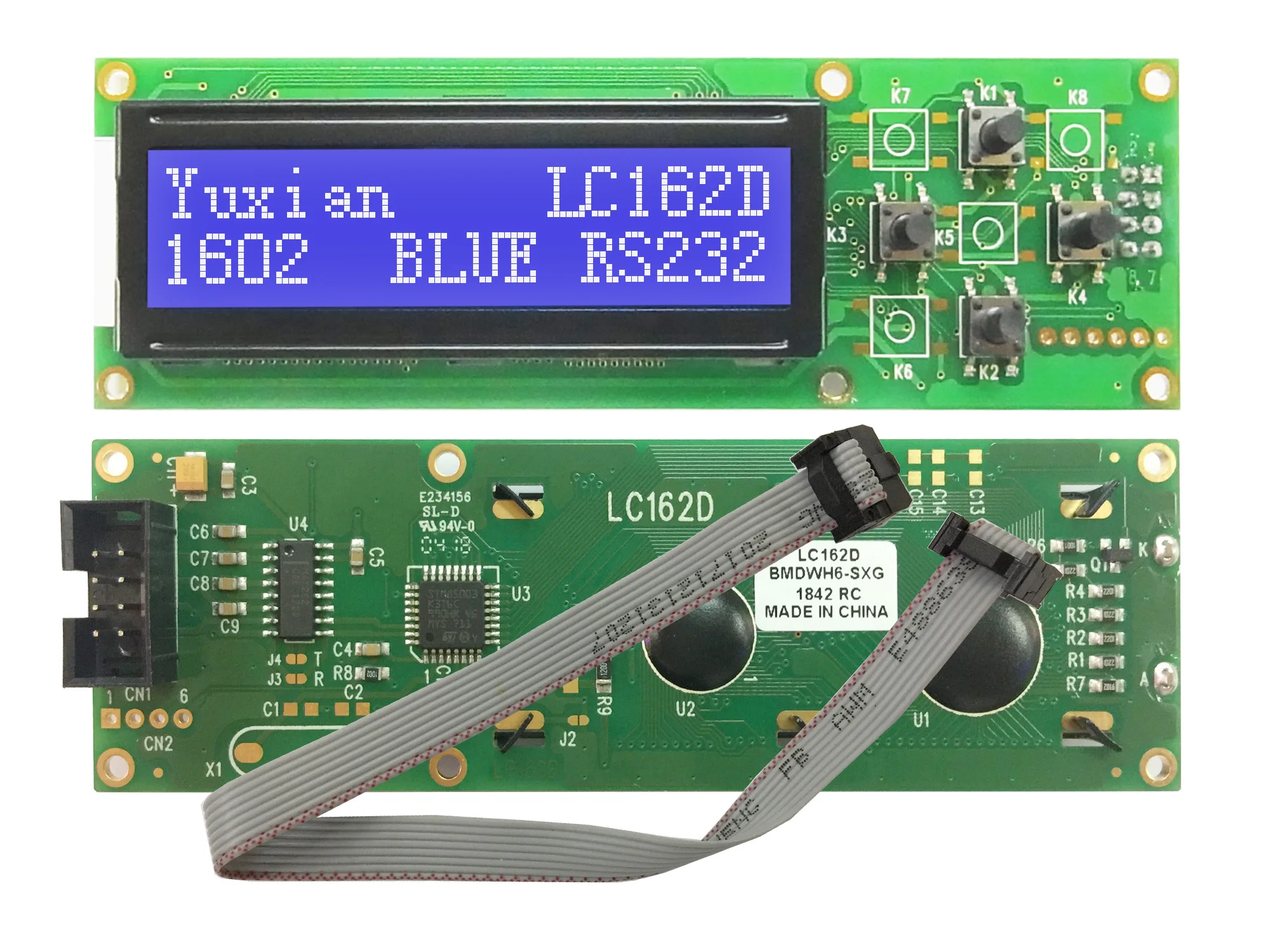 Modulo display LCD RS232 1602 16x2 LC162D Schermo blu verde 3 dimensioni con interruttore AT89S5224AU Fabbrica LCD industriale