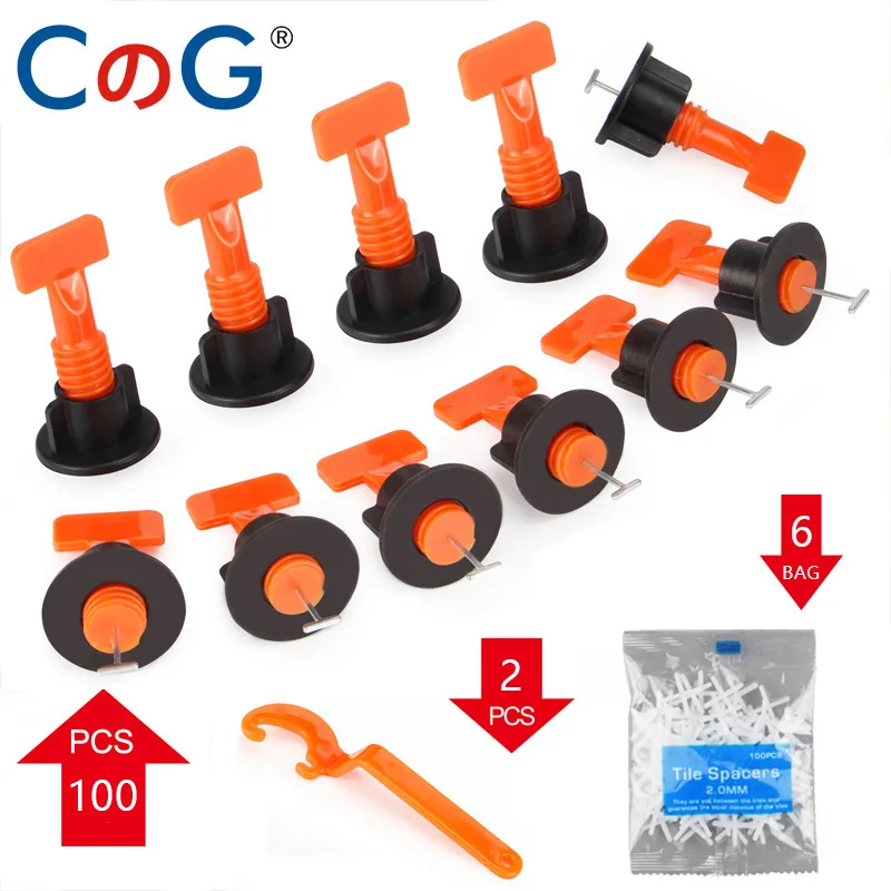 

100pcs/ set Levelers Needbles Wrench Tile Spacer Cross Plastic 2mm Ceramic Tile Leveling System Leveler Locator Spacers Plier