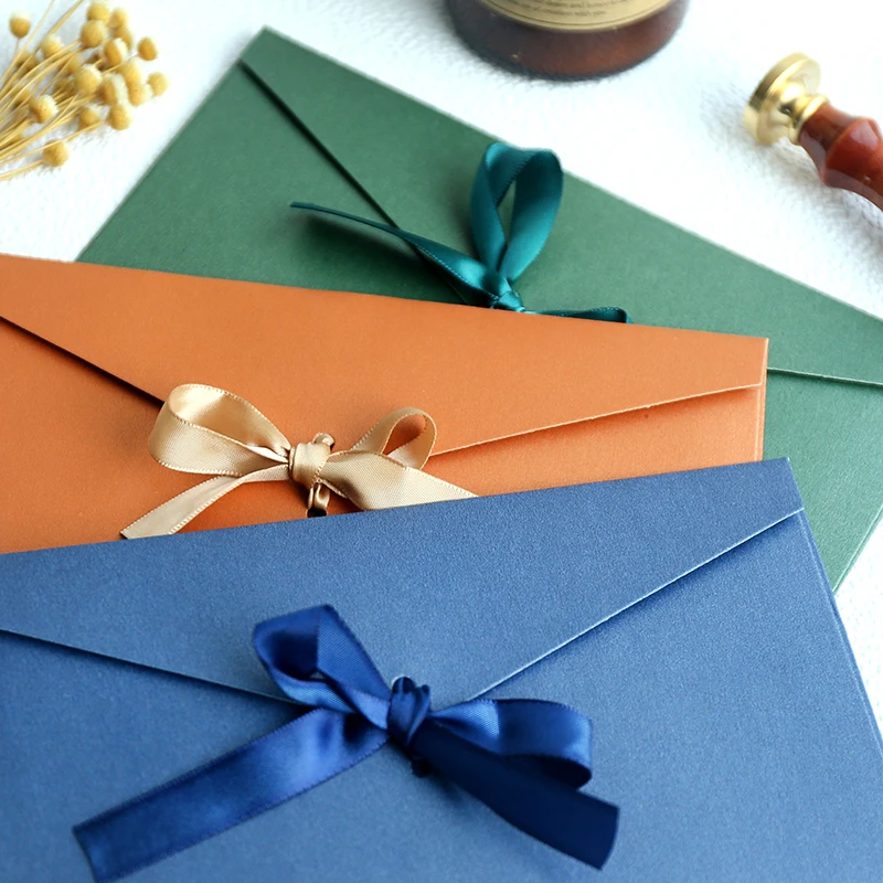 10pcs/set High Quality Ribbon Paper B6 & DL Size Envelopes Pearl Paper DIY Wedding Business Invitation Envelopes /Gift Envelopes