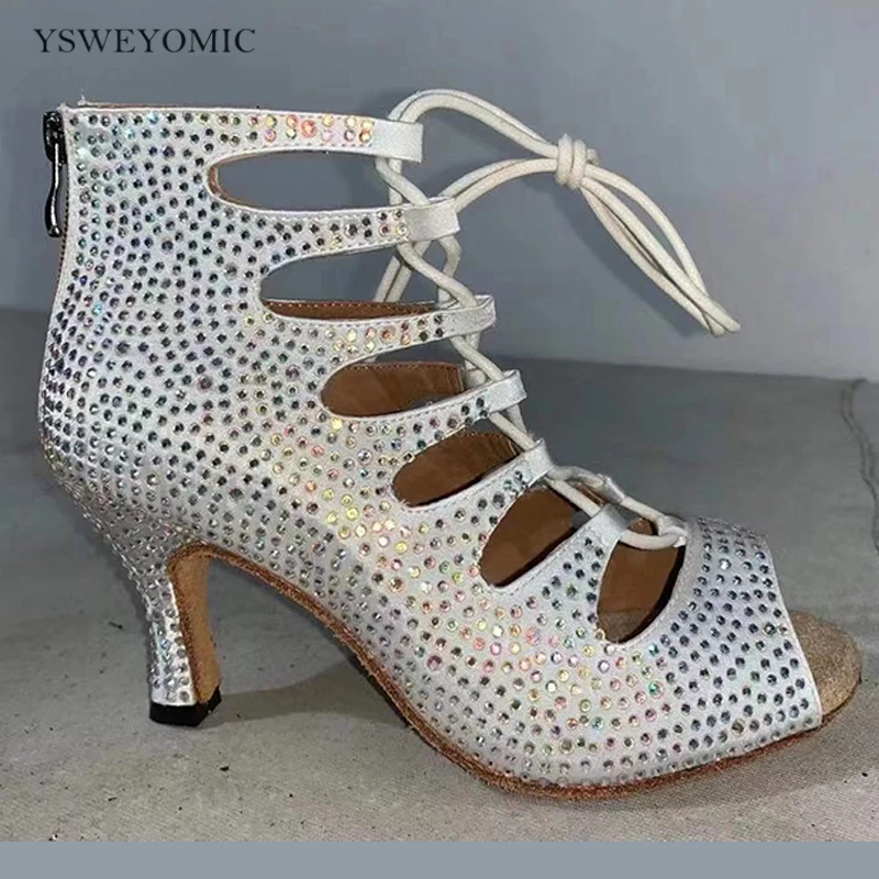 Chaussures de brevLatine avec Strass pour Femme, Bleu, Blanc, Noir, Satin, Salsa, ixde Mariage