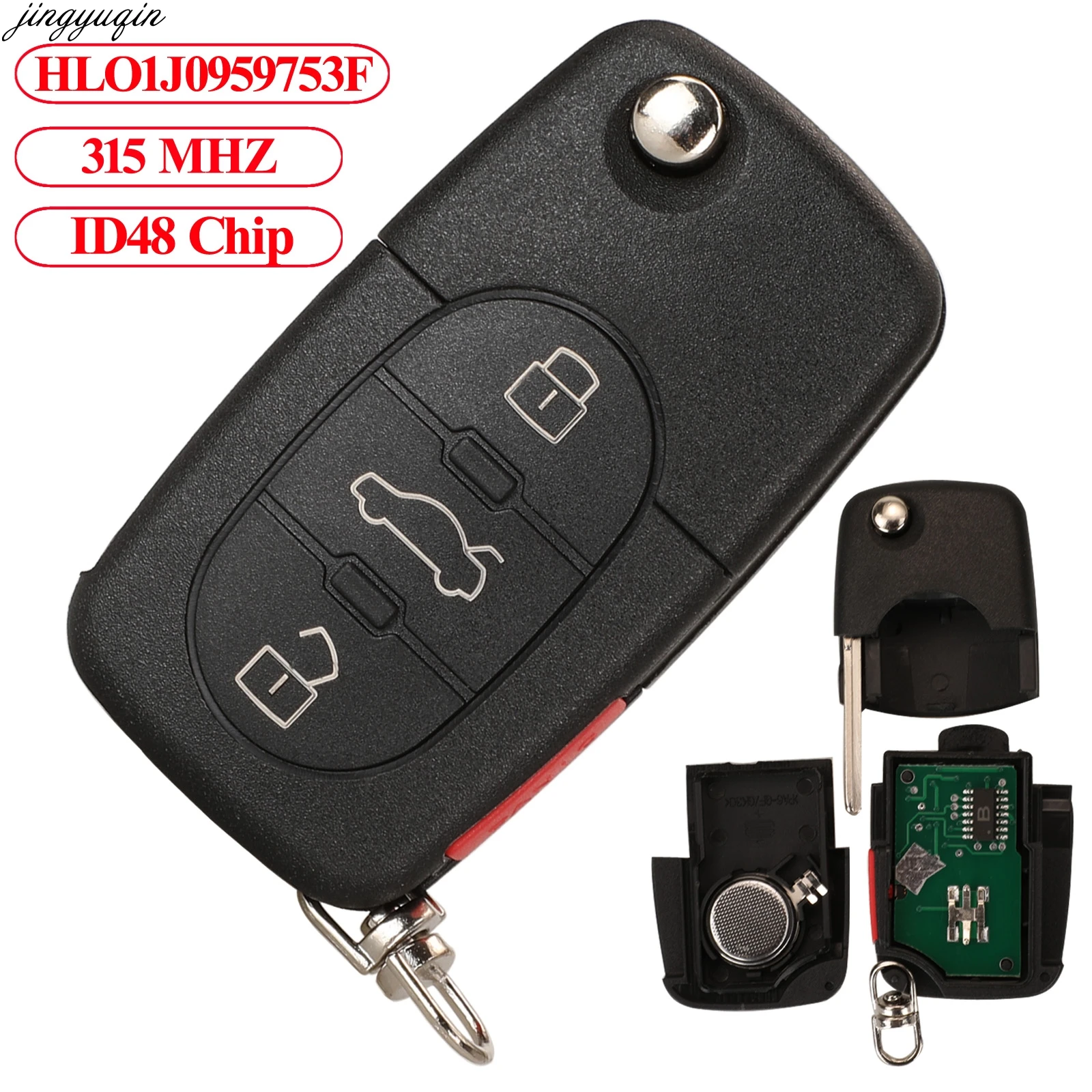 

Jingyuqin Remote Control Car Key 315MHZ ID48 Chip For VW Volkswagen Beetle Golf Jetta Passat 1997-2001 HLO1J0959753F 4 Buttons