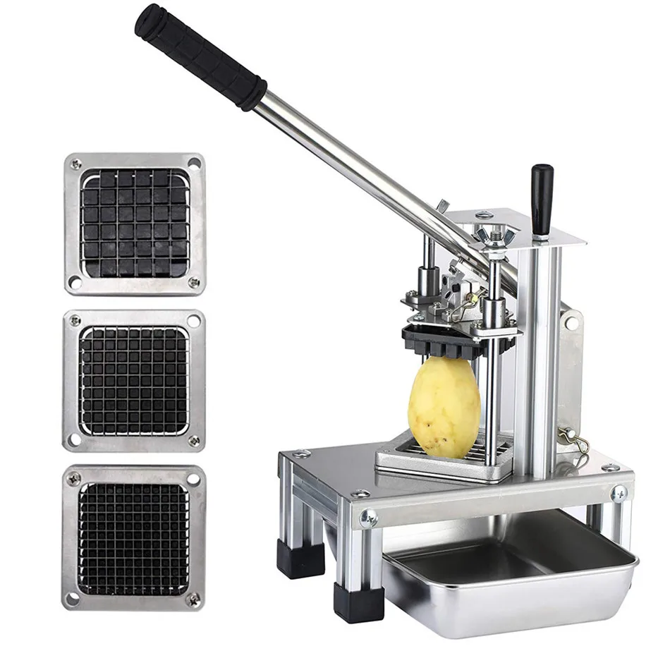 

Commercial Vegetable and Fruit Slicer, French Fries Cutter, Dicer with 3 Stainless Steel Blades, Potatoes, Carrots, Cucumbers