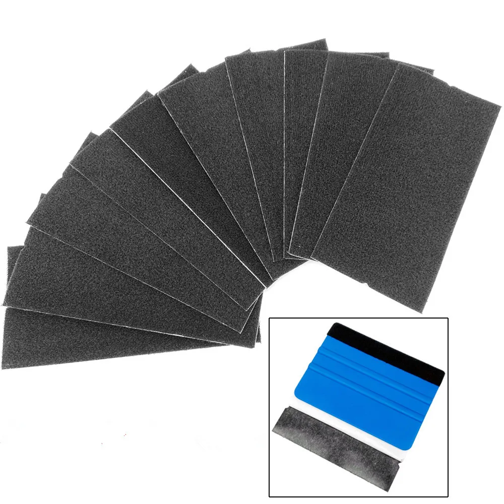 10pcs Black Cloth 10x3cm 10x5cm Fabric Replaceable Felt With Self Adhesive Glue For 3M Squeegee Car Vinyl Film Wrapping Scraper