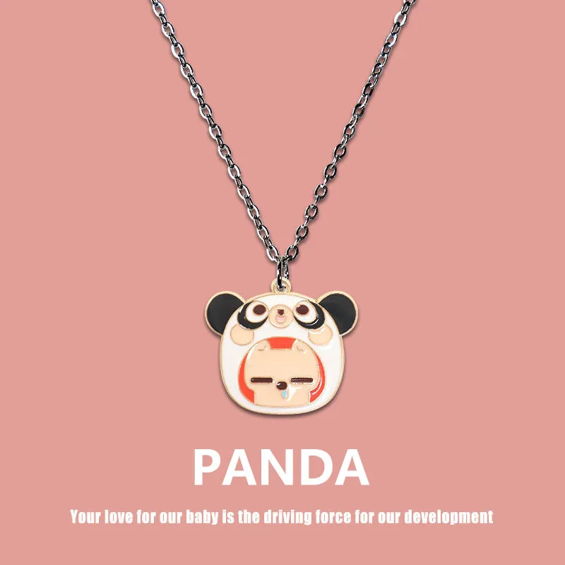 Little Panda Cute Cartoon Childlike Necklace Student Couple Pendant Necklace Men and Women February 14 Valentine's Day Gift