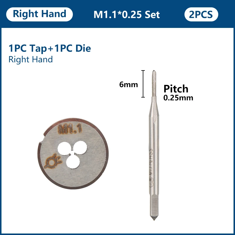 CMCP 2-teiliges metrisches Gewindebohrer- und Matrizenset M1,1 M2 M2,2 M2,5 M3,5 Rechtsmaschinengewindebohrer Bohrer Mini-Gewindewerkzeuge – Detail 3