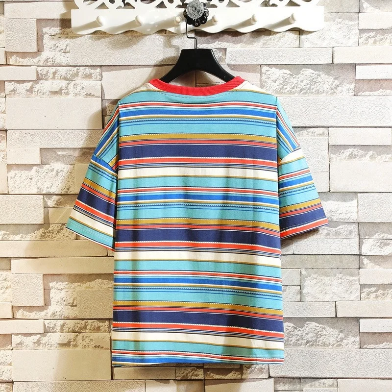 Striped Korean Short Sleeve T-Shirts Men 2022 Summer Fashion O-Neck Large Size 4XL 5XL Tees Brand Soft Loose Tops Male Clothes