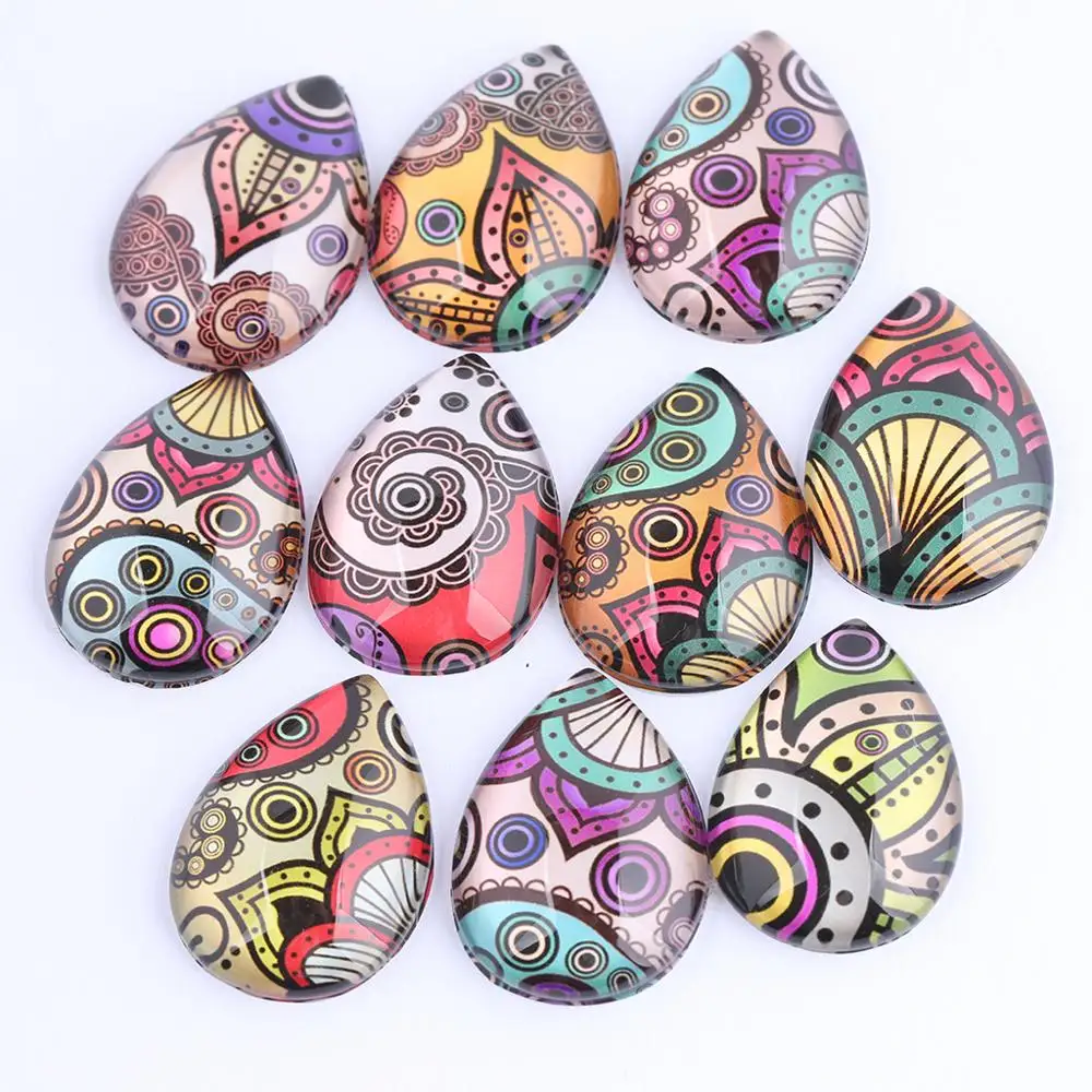 

reidgaller 20pcs mix flower pattern photo teardrop glass cabochon 18x25mm diy flatback handmade jewelry findings