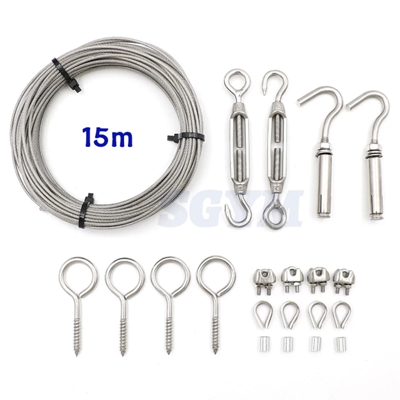 Garden Wire/Cable Railing/Wire Fence Roll Kits PVC Coated Heavy Duty 304 Stainless Steel Cable Rope Lag Screw Eye Screw