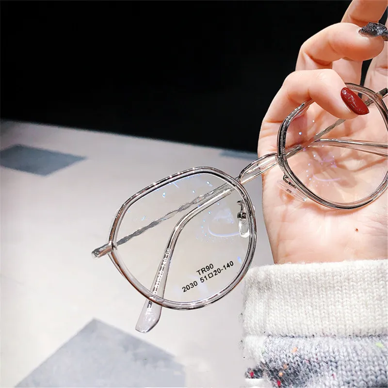 -1.0 -1.5 -2.0 -2.5 -3.0 To -6.0 Women Men Fashion Round Myopia Glasses Oversized Eyeglasses Frames Students Metal Clear Glasses