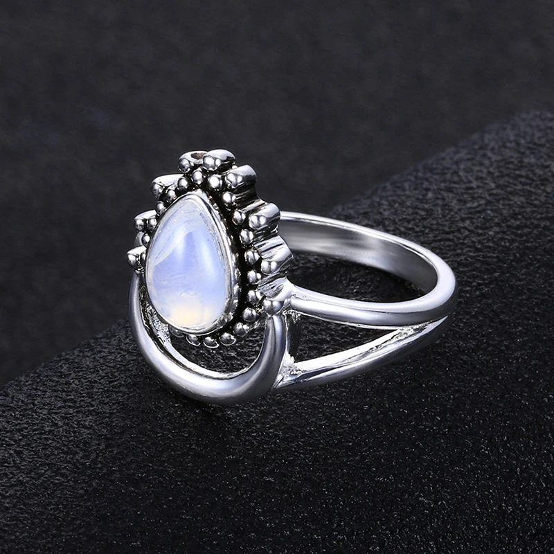 Charm Large Antique Marquise Created Moonstone Rings 925 Silver Women\'s Vintage Punk Jewelry Ring Unique Anniversary Party Gift