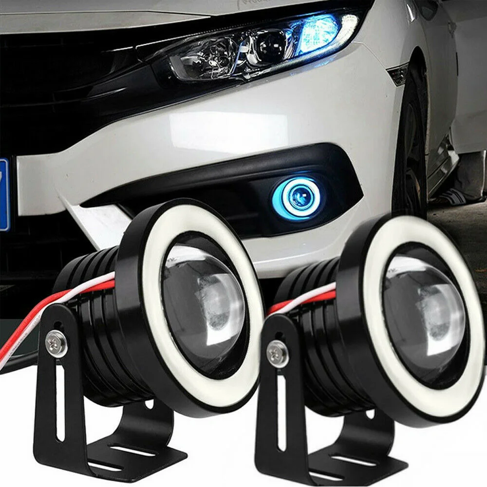 

2pcs Universal Car Tuning 2.5" COB LED Fog Light Projector Ice Blue Car Halo Angel Eyes Ring DRL Bulbs Creative Car Products