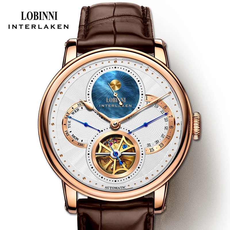 

LOBINNI Luxury Genuine Leather High Quality Men Mechanical Watch Seagull Movement Automatic Men Watch Sapphire relogio masculino