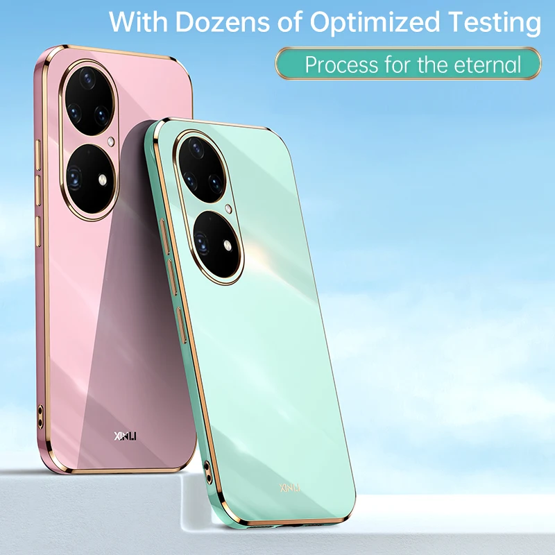 High Quality Plating Silicone Phone Case for Huawei P50 Pro Coque Straight edge Ultra-thin Soft Back Cover