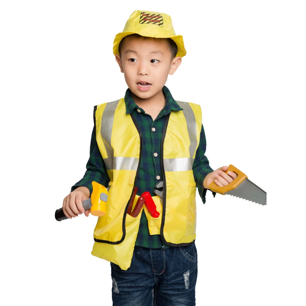 Umorden Kids Child Construction Worker Costume Cosplay Kindergarten Role Play House Kit Set for Boys Engineering Dress Up Party