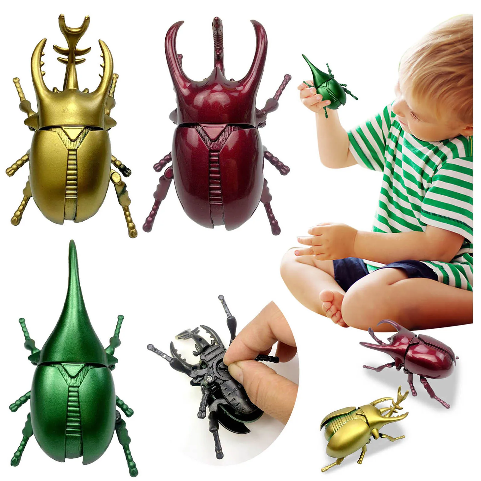 Classic Clockwork Wind Up Beetle Toys Realistic Insect Figures Beetle Model Toy Fighting Beetle Clockwork Animal Toy Kids Gift