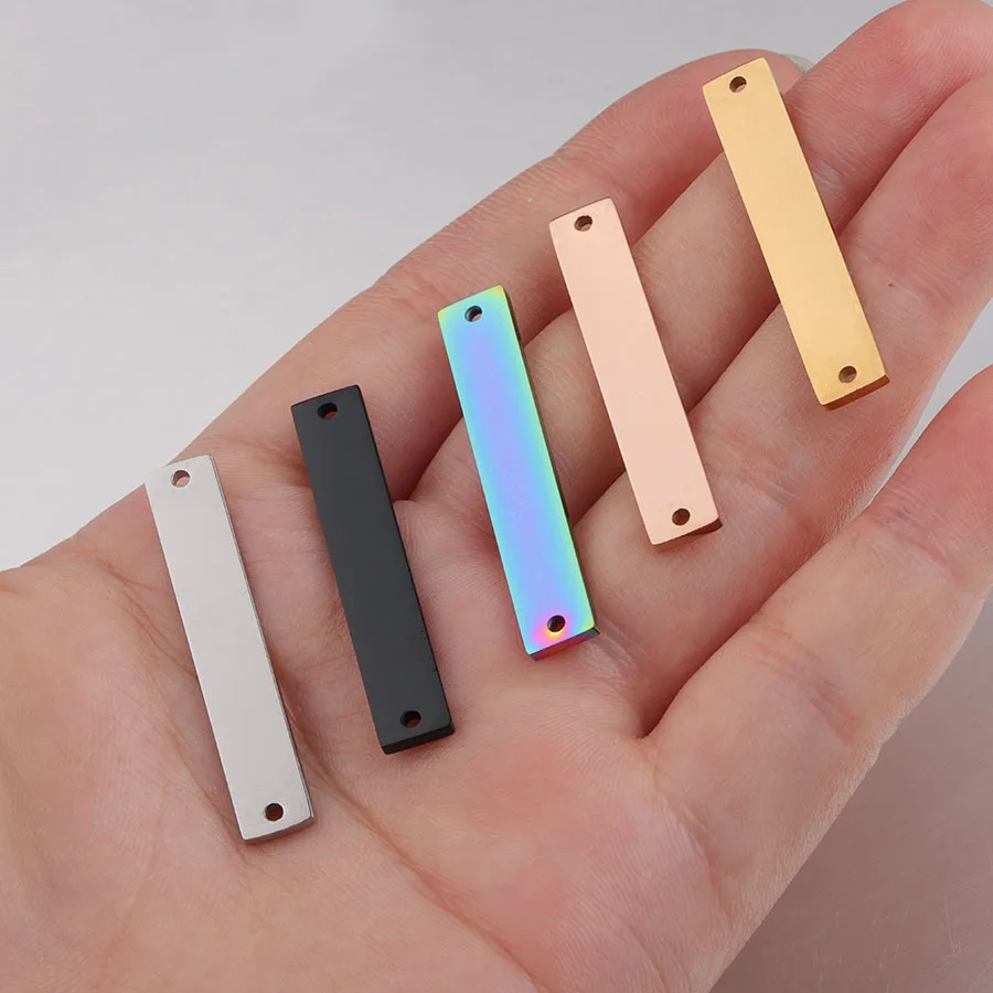 100% Stainless Steel Blank Bar Pendant For Engraving 2 Hole Metal Rectangle Plates Connector For Bracelet Mirror Polished 20pcs