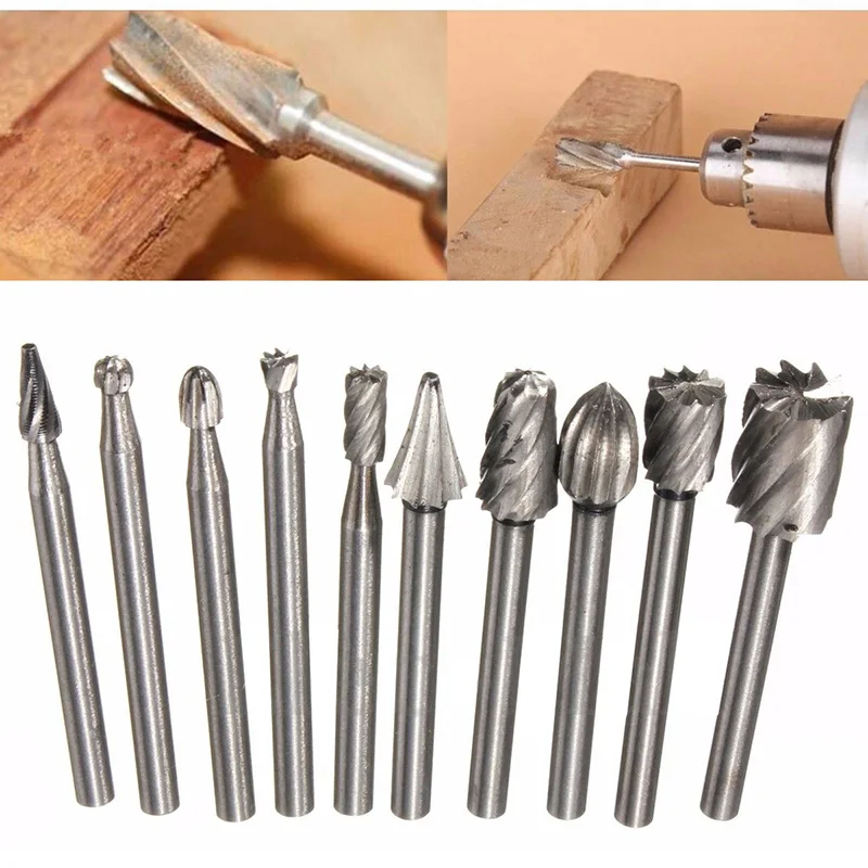 1set Wood Milling Cutters HSS Engraver Metal Cutters High Hardness Routing Cutter Router Bit Kit 1/8\' Shank Wood Carving Rasp