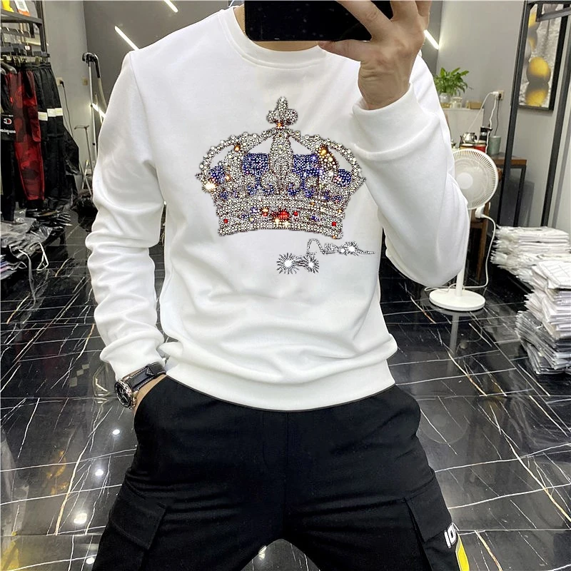 2021 Design Men's Hoodie Pure Cotton Casual High Quality Crown Diamond Pattern Sweatshirt Long Sleeve Warm Top