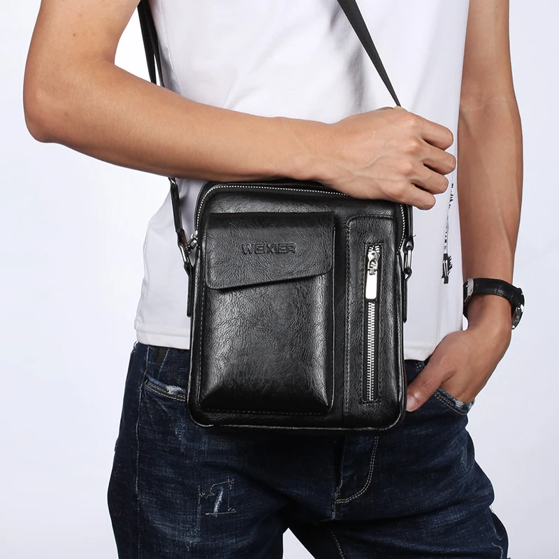 Bolso de hombro multifunción para hombre, bandolera de cuero PU, de gran capacidad