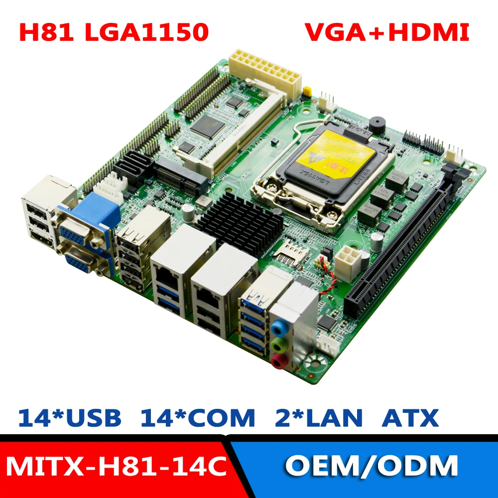 

H81 I3/I5/I7 Kiosk POS ITX Motherboard 2VGA/HDMI/14 COM/14USB Mainboard