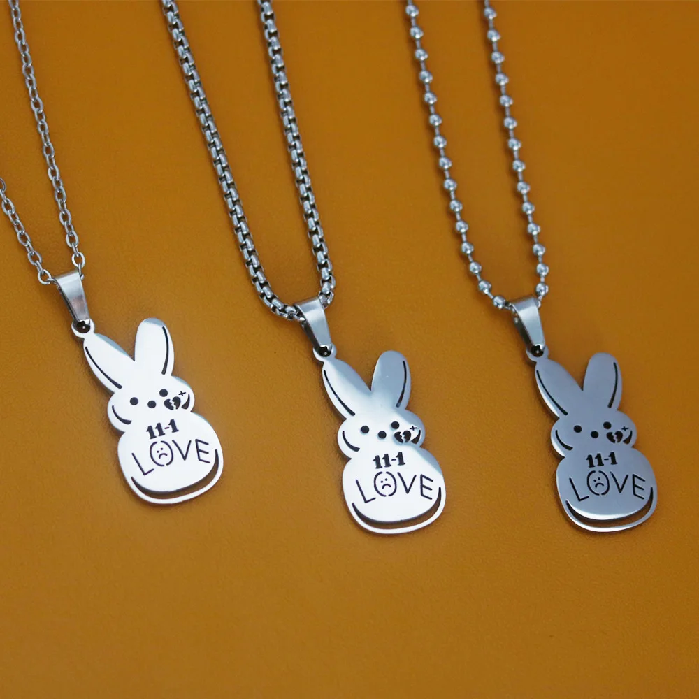 Women Fashion Lovely Long Ear Bunny Pendant Necklaces Titanium Steel Charm Playboy Hip Hop Necklace Party Jewelry Collier Femme