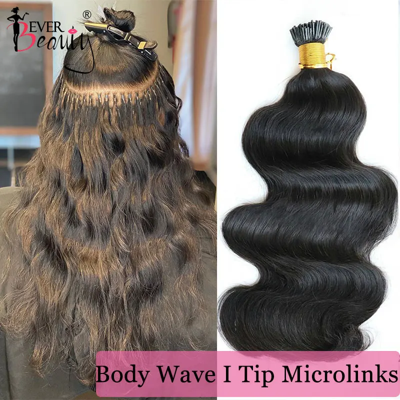 Body Wave I Tip Human Hair Extensions Microlinks Brazilian Virgin Hair Bulk 100% Human Hair Natural Black For Women Ever Beauty