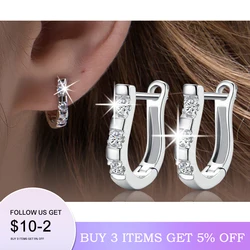 Genuine 925 Sterling Silver Pendientes Earrings Harp Zircon Studs HorseShoe Earrings For Women Wedding Gift