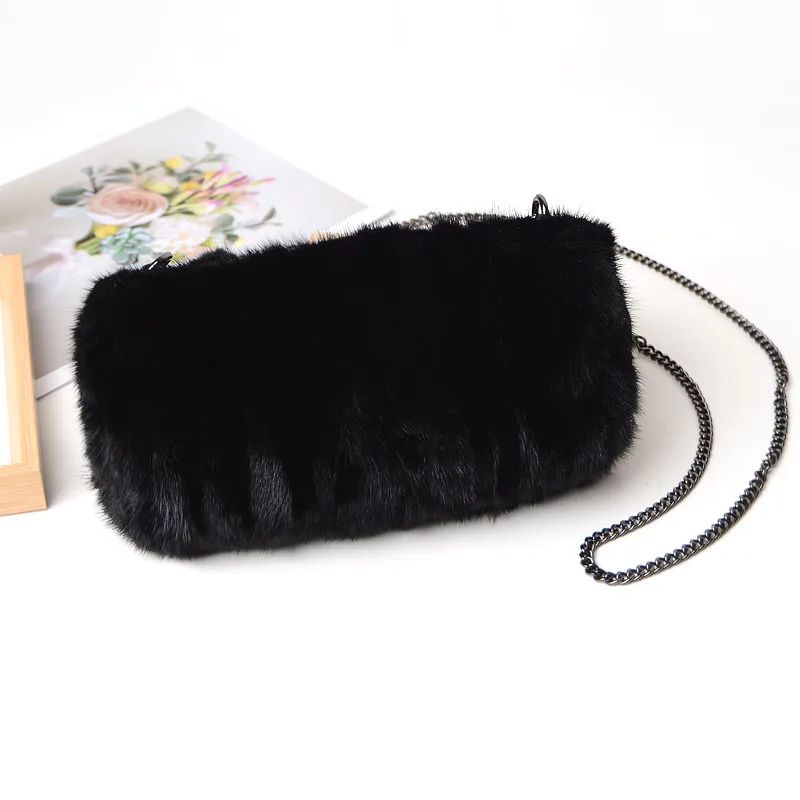 2021 New Mink Fur Thermal Bag Real Hair Fashion One-Shoulder Messenger Fur Bag Autumn And Winter All-Match Plush Striped Bag