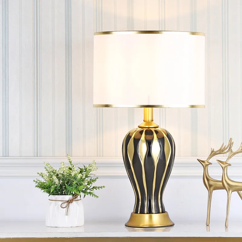 OURFENG Luxury Decorative Table Lamp Ceramic LED Creative Bedside Desk Light For Home Study Foyer Office Bed Room