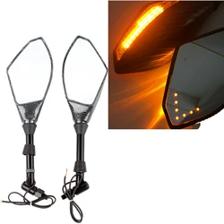 10mm Carbon Fiber LED Turn Signals Side Rearview Mirrors For Honda Suzuki Kawasaki Yamaha Ducati BMW Street Scooter Bikes