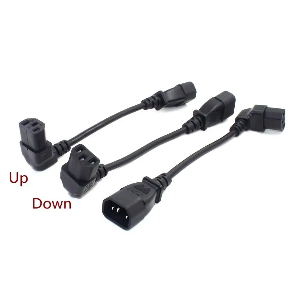 IEC 320 C14 Male to C13 Female PDU/UPS Extension Power Cable Connector Up/Down 90 degrees Right Angle