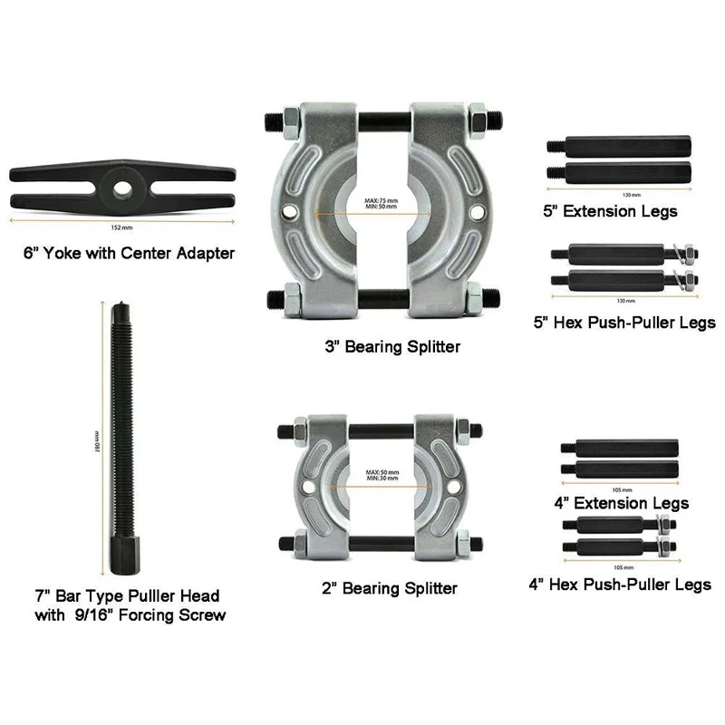 Car Bearing Separator Puller Set Removal Tool  12pcs Bar-Type Splitter Gear  Fly Wheel  30-50mm 50-75mm