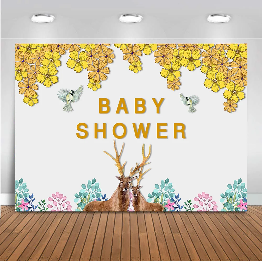 

Newborn Baby Shower Backdrop for Photography Elk Background for Photo Studio Party Decoration Banner Safari Jungle Theme 574