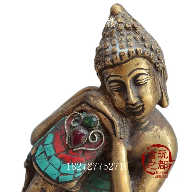 Nepal Old Bronze Turquoise Inlaid Stone Buddha Statue Of Sakyamuni Buddh