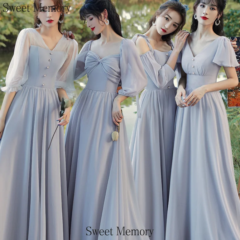 Custom Made Chiffon Gray Bridesmaid Dresses Women Wedding Guest Dress Girl Formal Gown Vestido Longo Prom Performance Robe